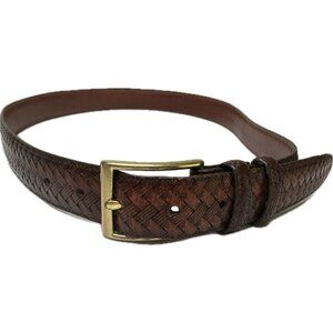 Crook Horn Men’s Brown Braided Leather Belt Size 38 L Brass Buckle Western Style